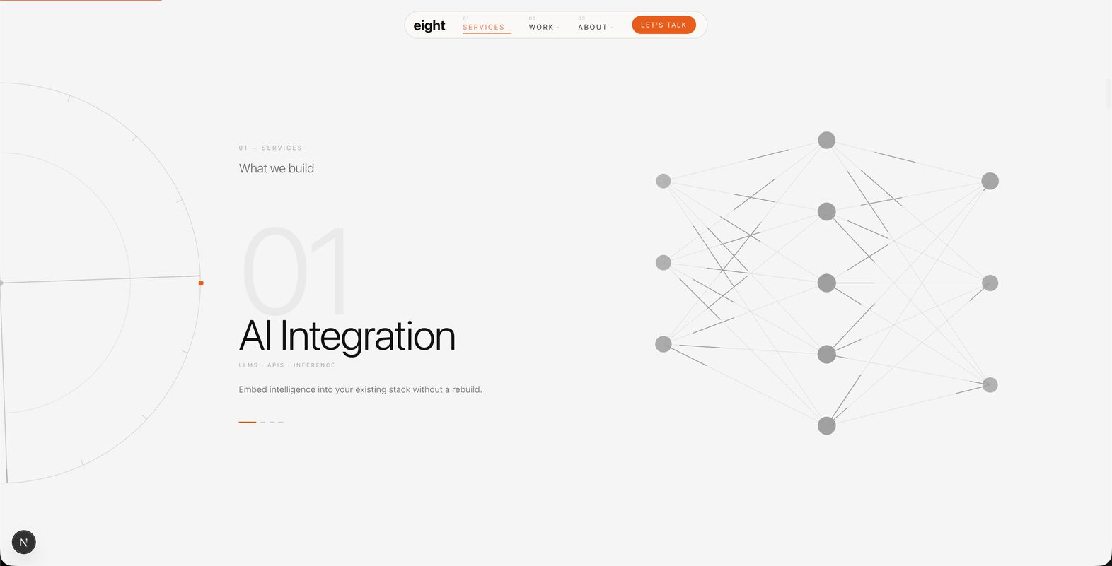 An early eight page: the words AI Integration beside a drawing of a neural network