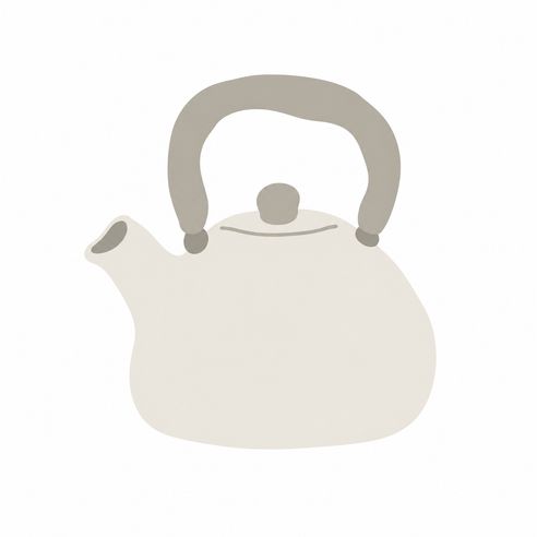 A flat drawing of a cream kettle with a grey handle