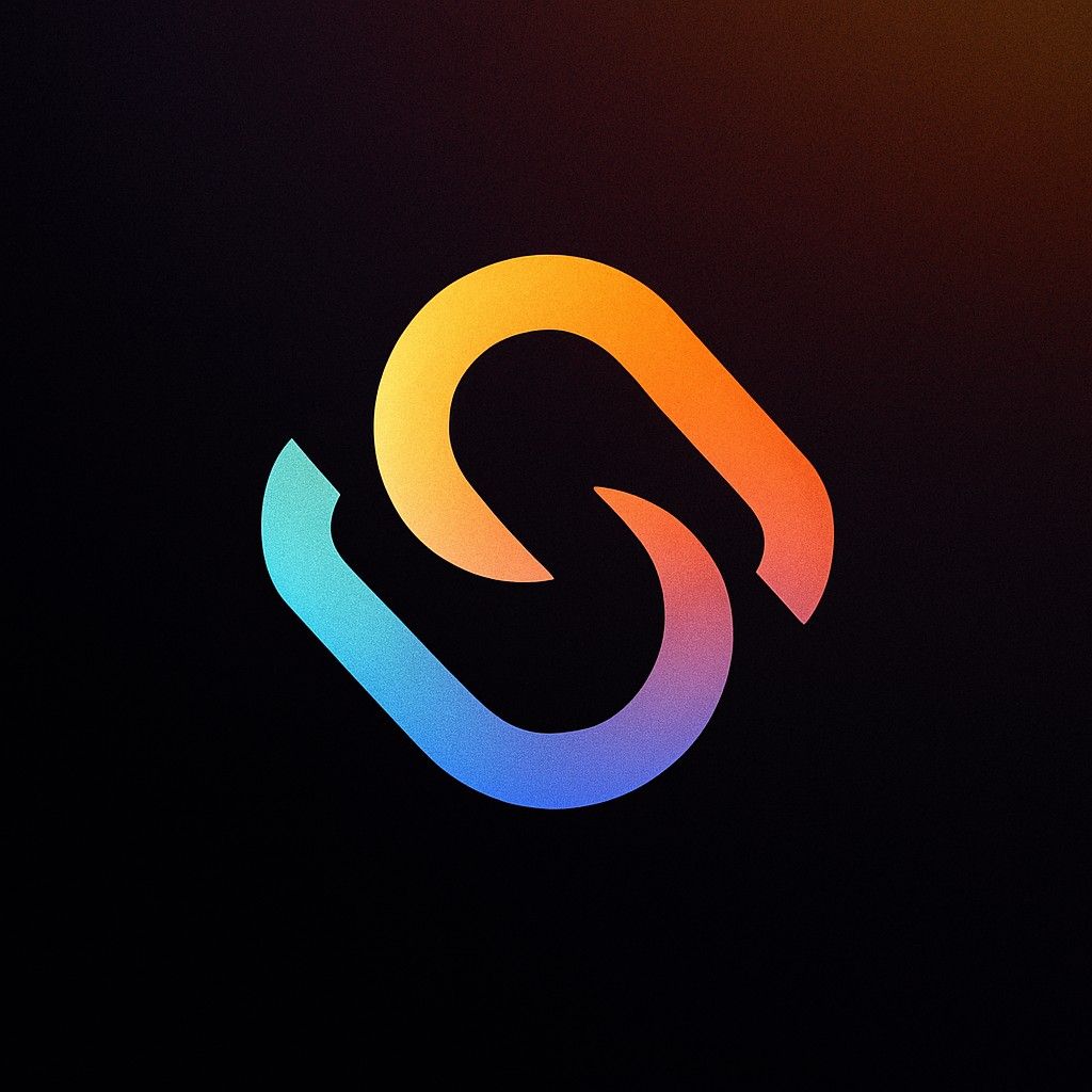 Two interlocking hooks in an orange to blue gradient, forming an S