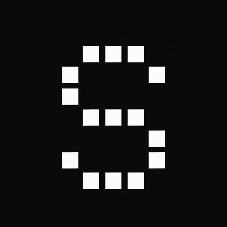 An S made of white squares on black