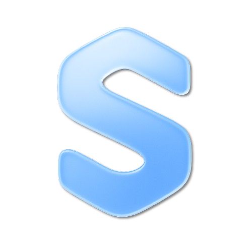 A soft pale blue S with cut corners